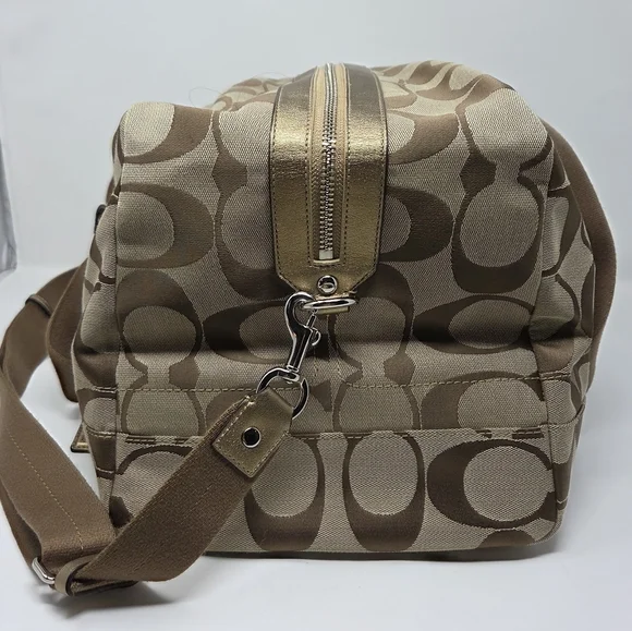 CoachKyra Signature Logo Travel Satchel Duffel Duffle Bag Tan Khaki